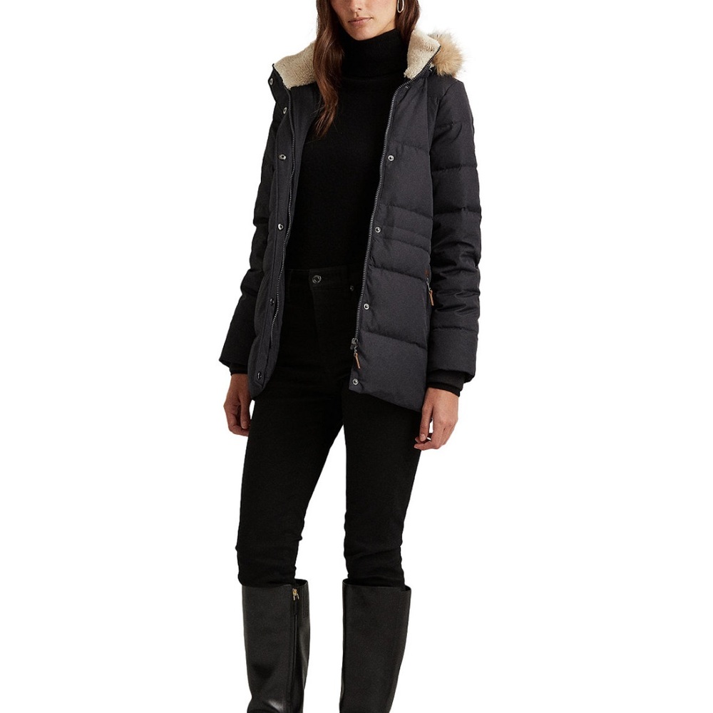 NWT Ralph Lauren Puffer Coat with Faux Fur Trim in Navy Women’s Large